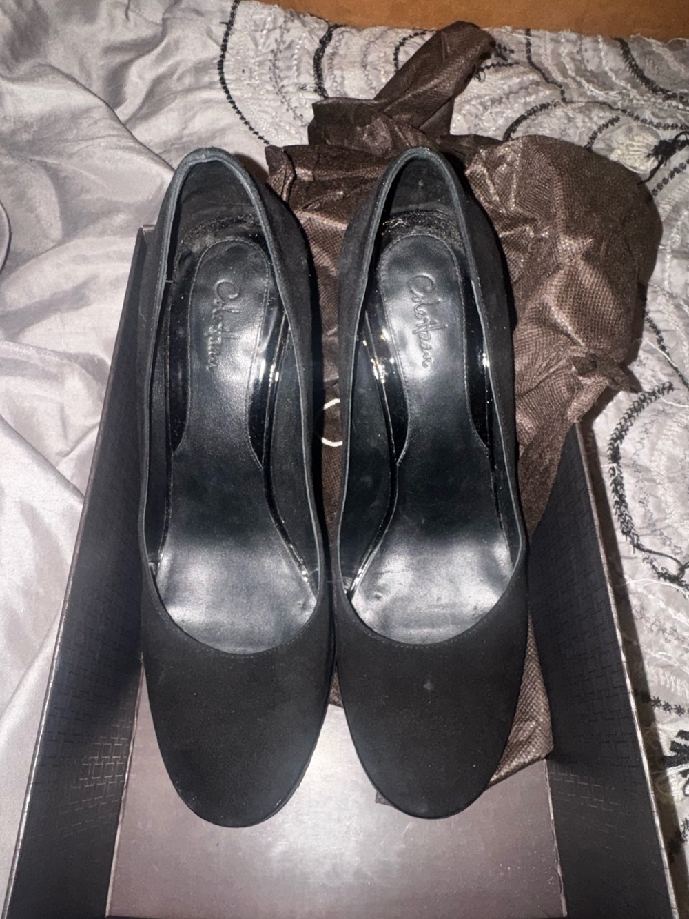 Cole Haan Black Women's Suede Round-Toe Heels